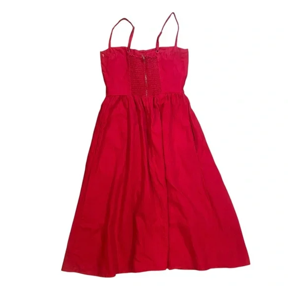 NWOT reformation cherry red linen sun dress slip dress button front pockets 8 $1 - Picture 3 of 6